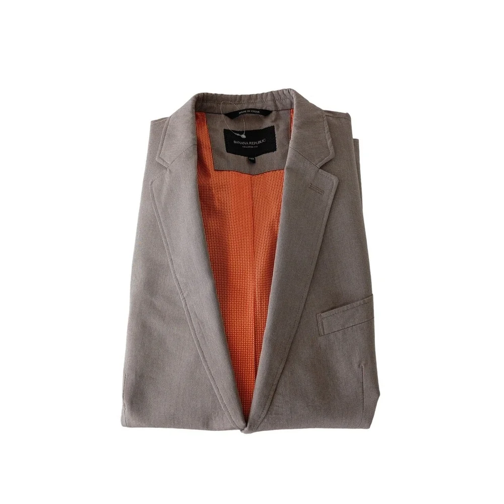 Banana Republic Gray 100% Cotton Sport Coat Blazer 44R Tailored‎ Orange Lng $450